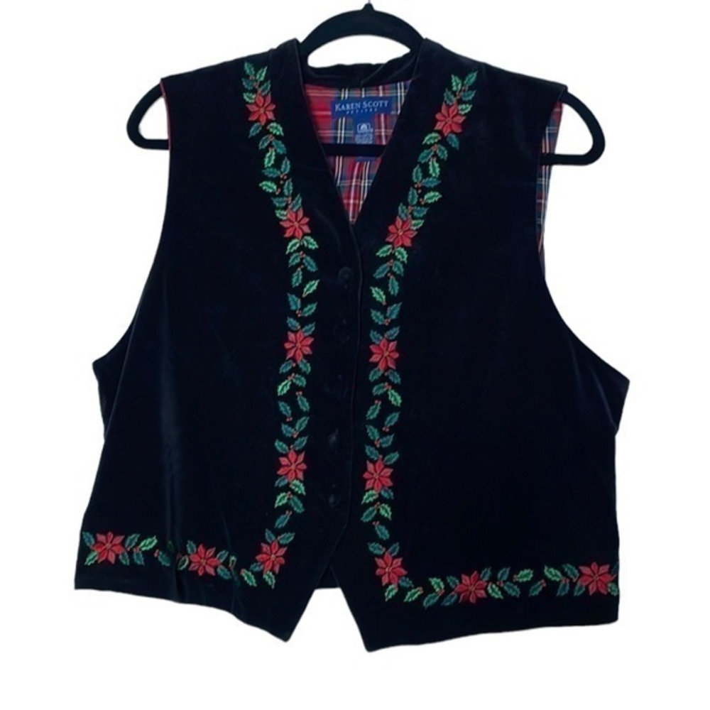 Karen Scott Petites Poinsettia Christmas Vest Size Petite Large (L)